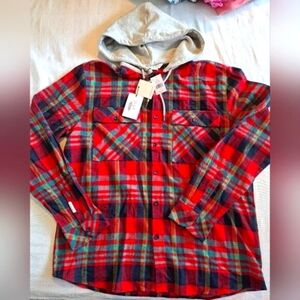 Eleven Paris men's XXL red plaid hooded shirt NWT